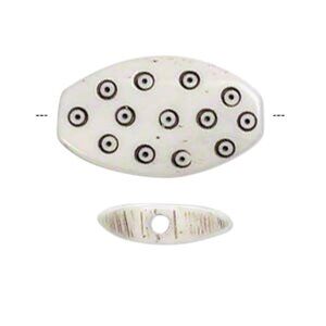 India Tribal Carved Circles Oval Cream Black Yak Bone 26mm Pendant Bead